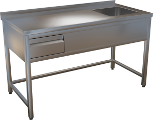 KSVOZ-1 - Nerezový umývací stôl s lisovaným drezom a zásuvkou