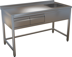 KSVOZ-2 - Nerezový umývací stôl s lisovaným drezom a zásuvkami