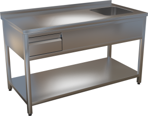 KSVOZP-1 - Nerezový umývací stôl s lisovaným drezom, policou a zásuvkou
