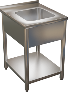 KSVIP - Nerezový umývací stôl s lisovaným drezom a policou