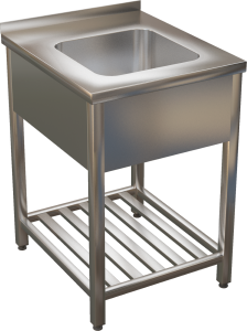 KSVIR - Nerezový umývací stôl s lisovaným drezom a roštovou policou