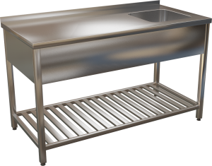 KSVOR - Nerezový umývací stôl s lisovaným drezom a roštovou policou