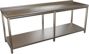 KSPOD - Nerezový pracovný stôl s policou, 6 nôh