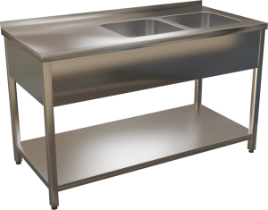 KSVKP - Nerezový umývací stôl s lisovanými drezmi a policou